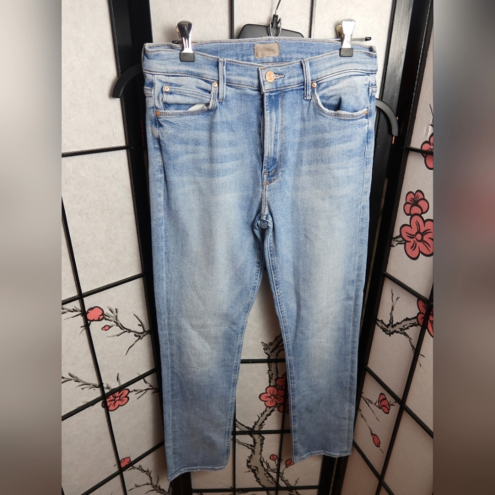 MOTHER Straight Leg The Mid Rise Dazzler Flood Sweet Petals Blue Jeans 30